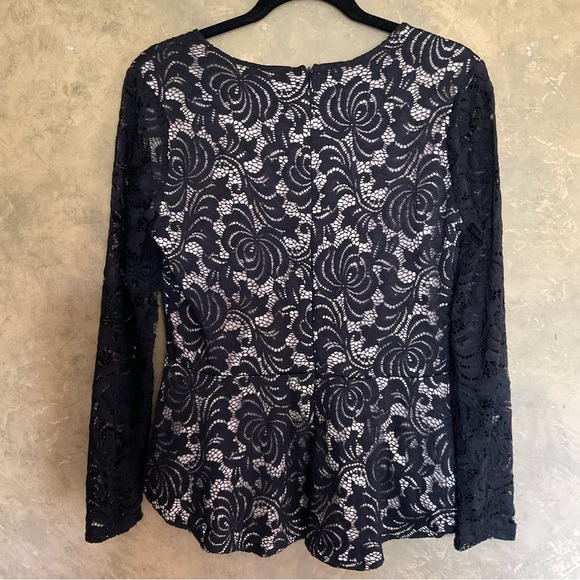Another Story Lace Overlay Hi-lo Long Sleeve Peplum Top - Picture 3 of 8